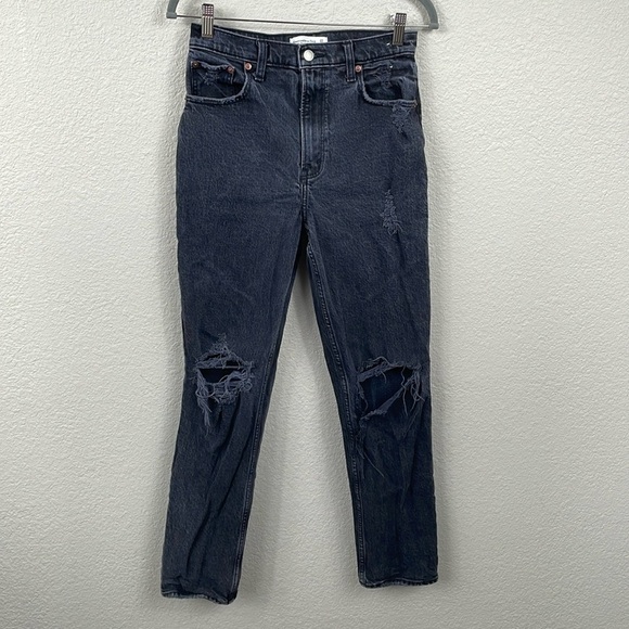 Abercrombie & Fitch The 90s Straight Ultra High Rise Jeans Washed Black Sz 27 4 - Picture 3 of 12